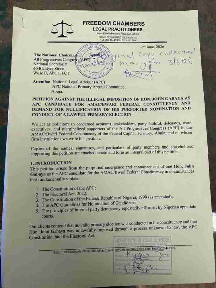 Reps Ticket; APC Stakeholders Petition Party Leadership Over Alleged Imposition In Amac/bwari
