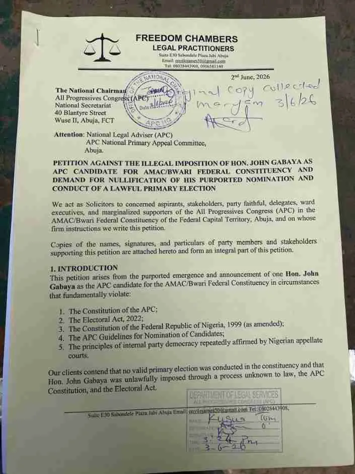 Reps Ticket; APC Stakeholders Petition Party Leadership Over Alleged Imposition In Amac/bwari